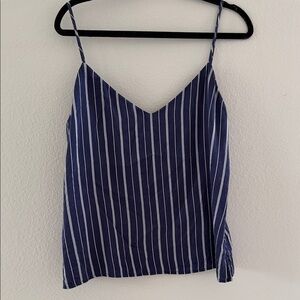 L'AGENCE Navy and White Vertical Stripe Silk Cami